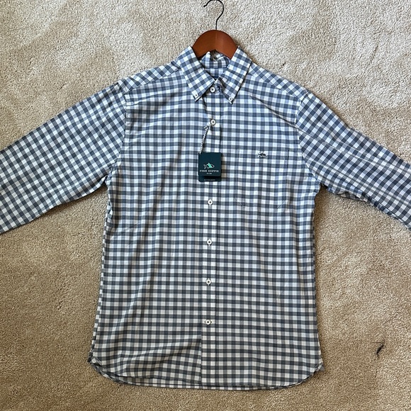 Classic Blue and White Checkered Men's Shirt - Picture 1 of 5